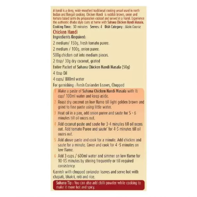 Suhana Chicken Handi Spice Mix Masala-3.webp